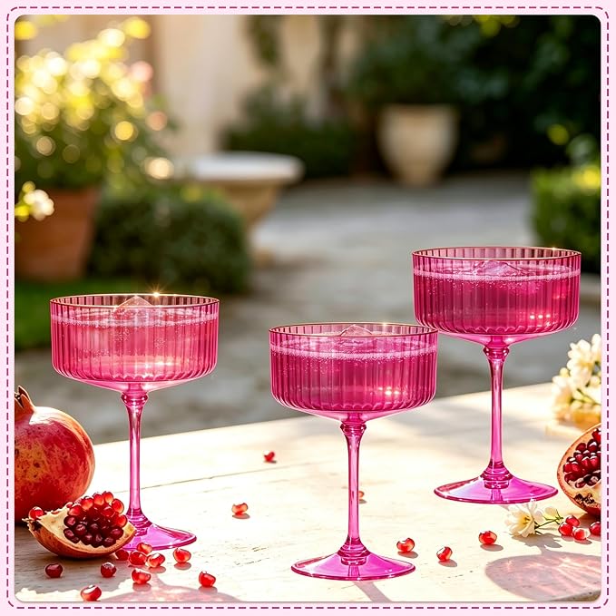 24PCS Plastic Martini Glasses, Hot Pink Disposable Coupe Cups | 10oz Acrylic - Image 5