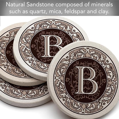 Thirstystone Monogram Round Natural Sandstone Coaster 4 Pack | 4" Diameter - Image 3