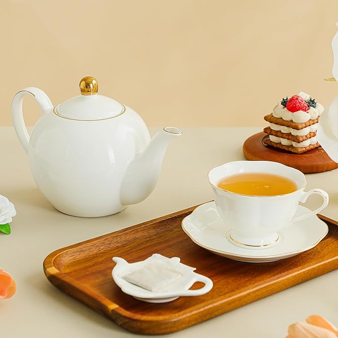 White Ceramic Tea Cup and Saucer Set of 8 - 6oz Elegant Porcelain Cups - Image 6