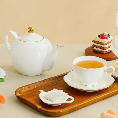 White Ceramic Tea Cup and Saucer Set of 8 - 6oz Elegant Porcelain Cups - Image 6