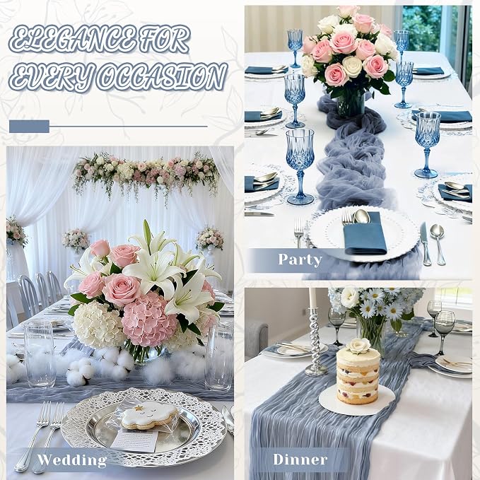 2 Pack Cheesecloth Table Runner, 120 Inch Dusty Blue Table Runner - Image 2