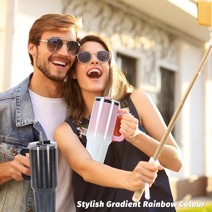 40 oz Shiny Tumbler with Handle and Straw, Stainless Steel Tumbler with Lid and - Image 8