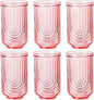Pink Vintage Drinking Glasses Set of 6-17oz Hand-Blown Highball Ribbed Glassware by TrophyToast