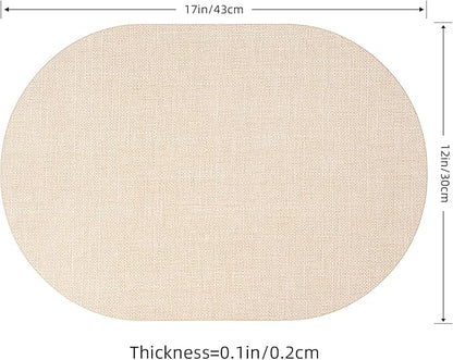 Oval Placemats for Dining Table Set of 2, Washable Leather Table Mats, Waterproof Heat-Resistant Non-Slip Kitchen Placemats, Simple Style Oval Design