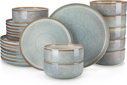 vancasso PLAYA Plates and Bowls Sets, 24 Pieces Light-Blue Dinnerware Sets by vancasso