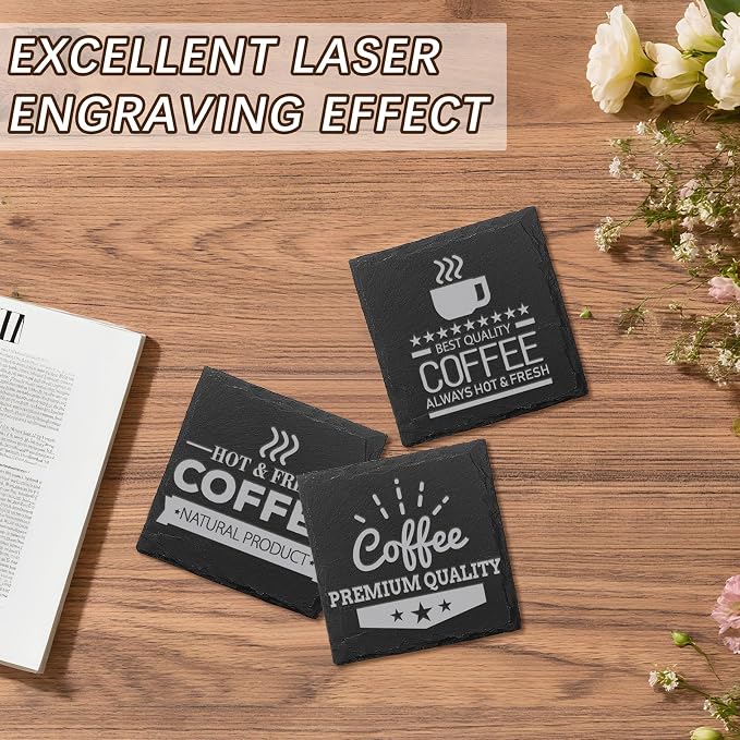 24 PCS Slate Coasters Black Square 4 Inch Bulk Rock, Blank Laser Engraving - Image 7