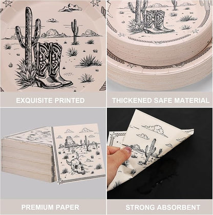 60PCS Cowboy Paper Plates and Napkins Party Supplies Serve 20 | Western Rodeo - Image 3