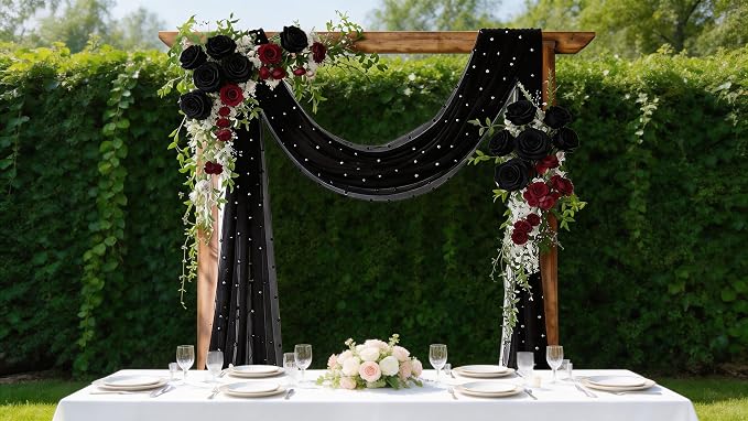 Pearl Table Runner Gauze Sheer 19FT Wedding Draping Fabric Decor | Black Summer - Image 3