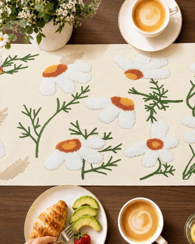 Canvas Embroidered Narrow 13"x 48" Table Runner, Rustic texture, Machine - Image 3