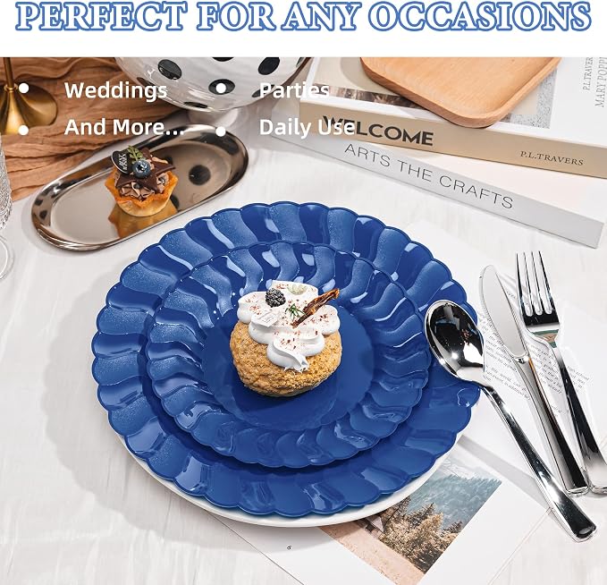 Lullaby 60PCS Navy Blue Scalloped Plastic Plate, Disposable Plate - Image 4