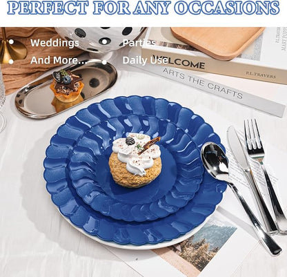Lullaby 60PCS Navy Blue Scalloped Plastic Plate, Disposable Plate - Image 4