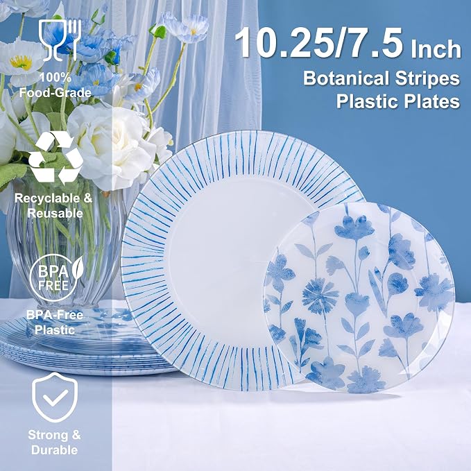 U-QE 20Pcs Blue Plastic Plates - Image 2