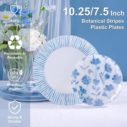 U-QE 20Pcs Blue Plastic Plates - Image 2