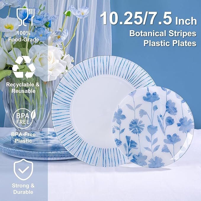 U-QE 50Pcs Blue Plastic Plates - Image 2