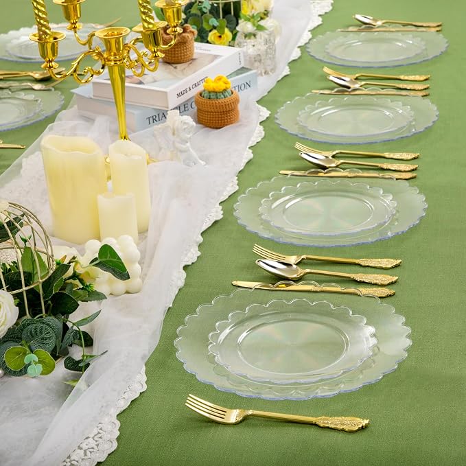 100Pcs Clear Scalloped Plastic Plates - Image 2