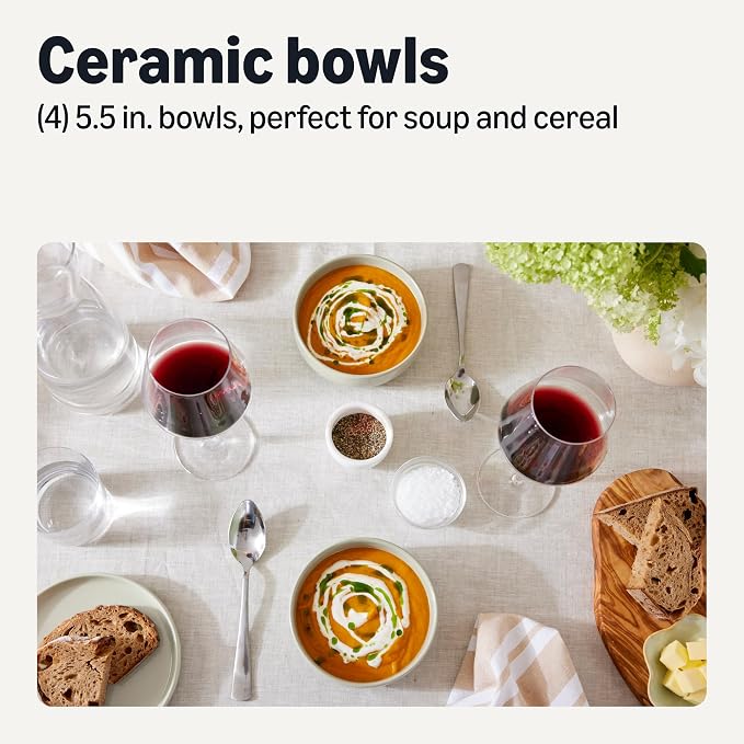 Amazon Basics Glazed Stoneware Bowls, 4-Piece Set, Microwave and Dishwasher-Safe - Image 2