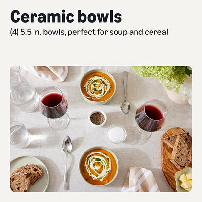 Amazon Basics Glazed Stoneware Bowls, 4-Piece Set, Microwave and Dishwasher-Safe - Image 2