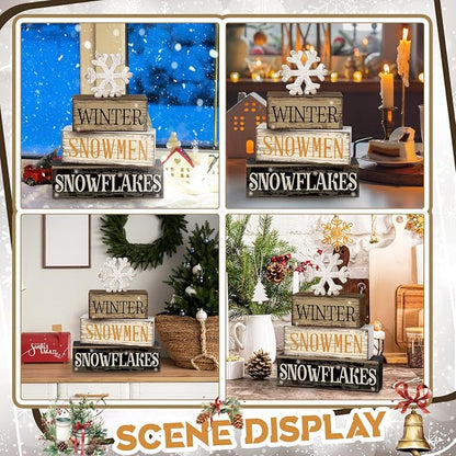 Moucuny 4 Pcs Winter Table Decorations Wooden Snowflake Decor Christmas Tiered - Image 5
