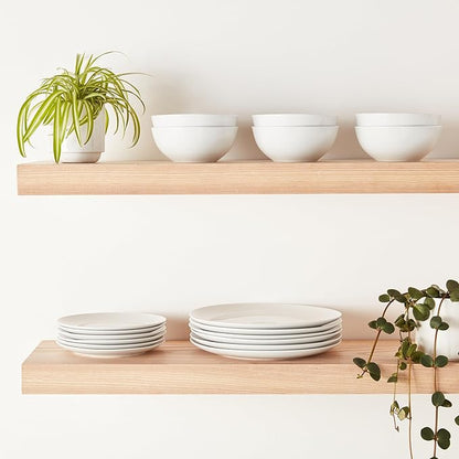 Amazon Basics Dinnerware Set, Microwave and Dishwasher Safe, Service for 6, 18-Piece Complete Kitchen, Plates, Dishes, Bowls, White Porcelain Coupe