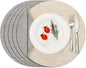 Myir JUN Reversible Vinyl Round Placemats Set of 6, Faux Leather Place Mats Dual Sided Waterproof Wipeable, Heat-Resistant Table Mats for Kitchen Dining Indoor Outdoor (14", Light Gray Cream-White)
