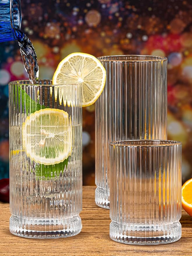 Ribbed Glassware Vintage Drinking Glasses 12Pcs - Image 2