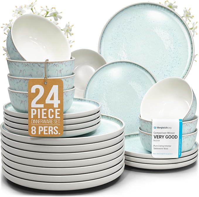 24 Piece Stoneware Dinnerware Set by PURELIVING