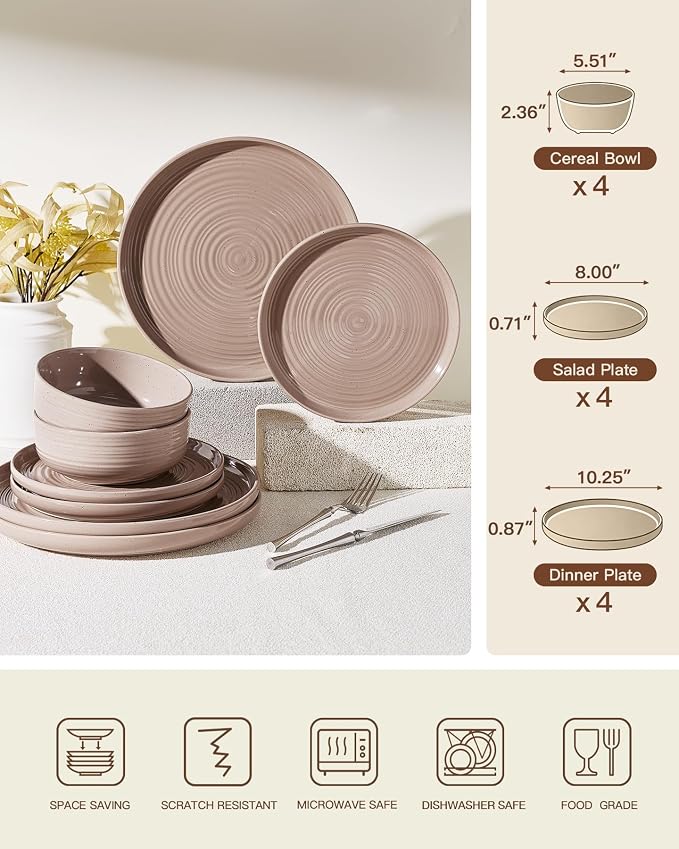 Stoneware Dinnerware Sets for 4, Plates and Bowls, Chip & Scratch Resistant - Image 7