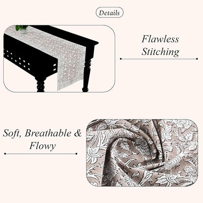 Taupe Hand Block Print 100% Cotton Reusable Table Runner 16" X 106" Inches - Image 3
