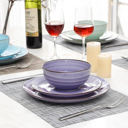 Selamica Ceramic Dinnerware Sets for 6, 18 Pieces Plates and Bowls Set, Scratch Resistant Dishes Set, Handpainted Swirl with Spot Dishwasher & Microwave Safe, Gradient Color