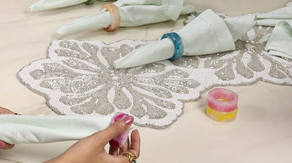 Beaded Table Runner, 36x13 | Glass beads on polyester backing, handcrafted - Image 9