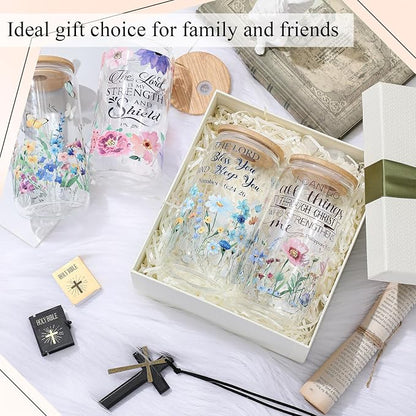 Mumufy 4 Pack Wildflower Glass Cups Gift Aesthetic Cute Glass Cup Tumbler - Image 6