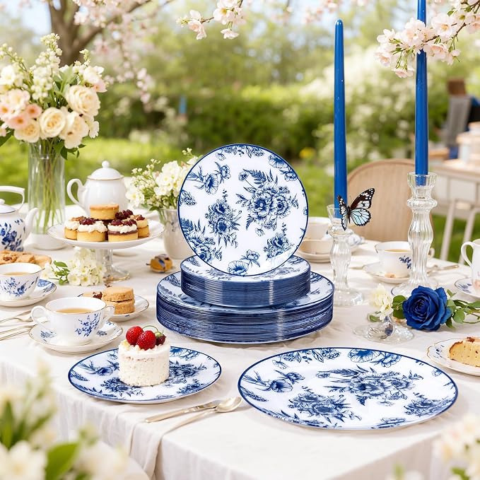 60PCS Blue Floral Plates Disposable - Image 8