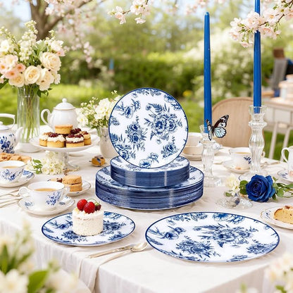 60PCS Blue Floral Plates Disposable - Image 8