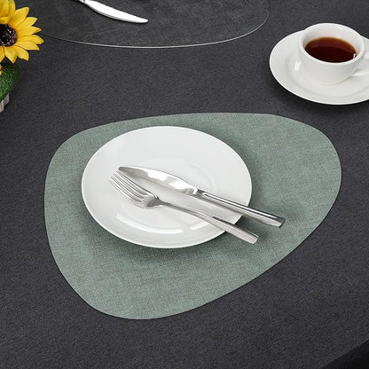 Placemats and Coasters, Washable Reversible Placemats Round Faux Leather Wipeable Place Mats Non Slip Heat Resistant Indoor Outdoor Table Mats (Set of 6, Gray Sage Green)