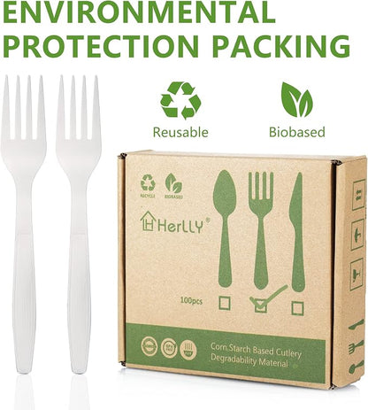 Compostable Fork, 100 Biodegradable Silverware - Image 3
