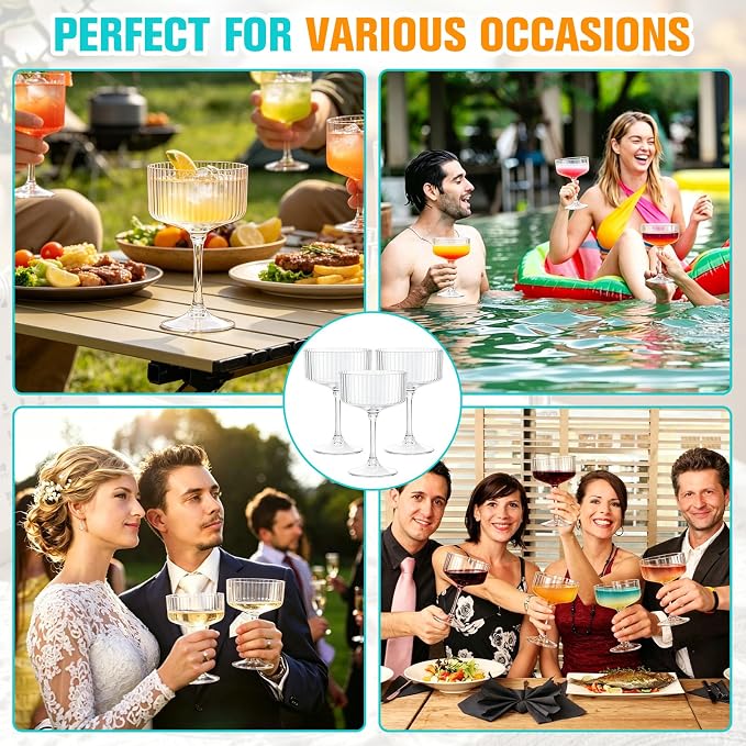 12 Pcs Plastic Martini Glasses Disposable, 10oz Ribbed Martini Glasses | - Image 8