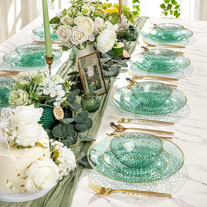 30 Pack 12 Ounce Clear Green Plastic Bowls Serving Bowls Hammered - Image 8