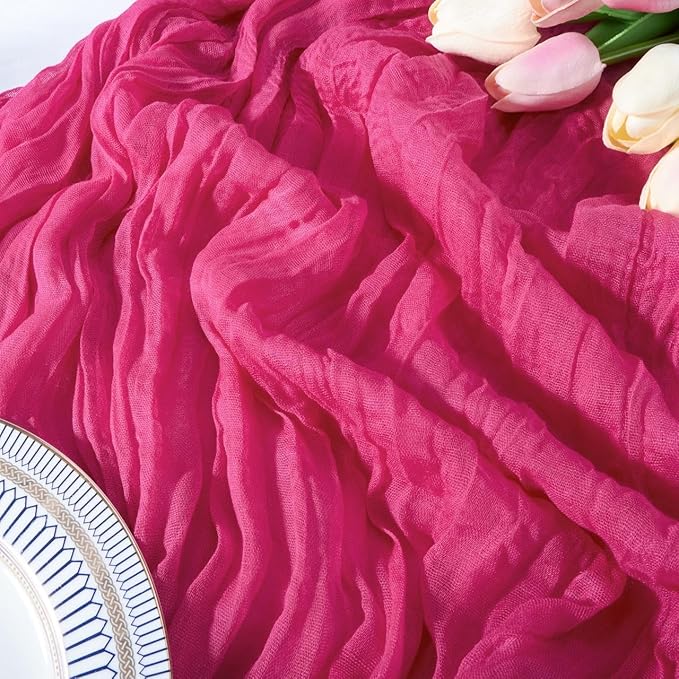 Hot Pink Cheesecloth Table Runner Wedding Baby Shower Home Decor | 35x120 by FEXIA