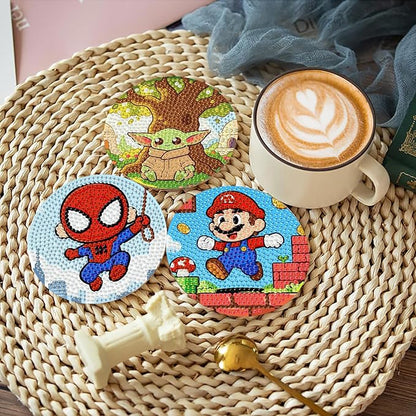 Cartoon Diamond Art Coasters for Adults & Kids, 7 Packs Diamond Painting - Image 4