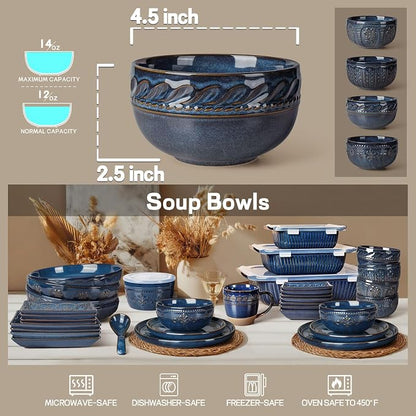 Small Bowls Set of 4, 12 oz Ceramic Embossment Dessert Bowls, Bowl - Image 2