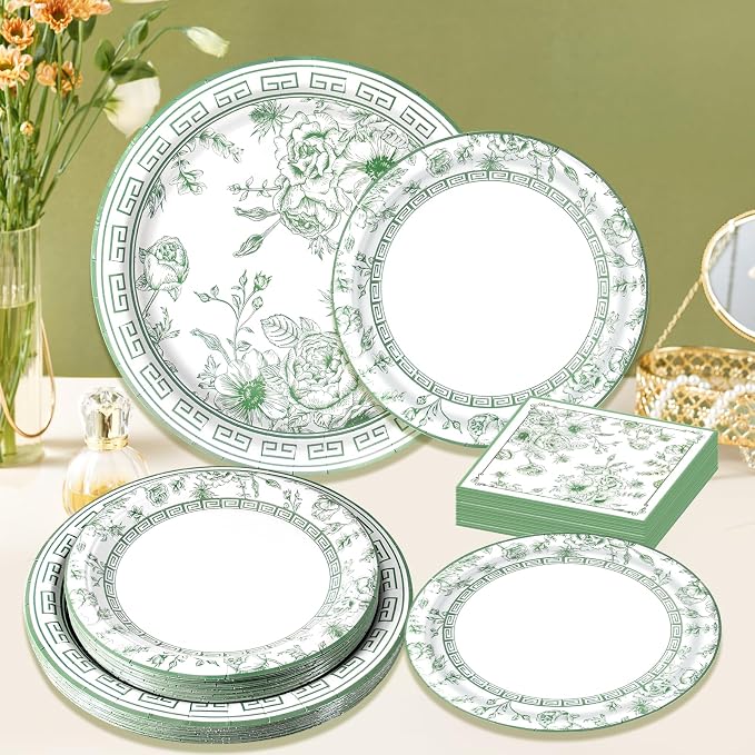 60Pcs Sage Green Floral Plates and Napkins Party Supply, Serves 20 | Disposable - Image 4