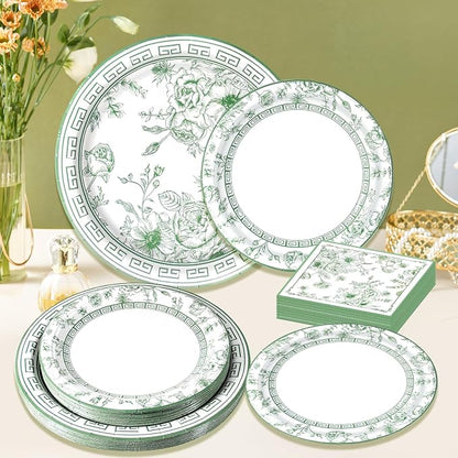 60Pcs Sage Green Floral Plates and Napkins Party Supply, Serves 20 | Disposable - Image 4