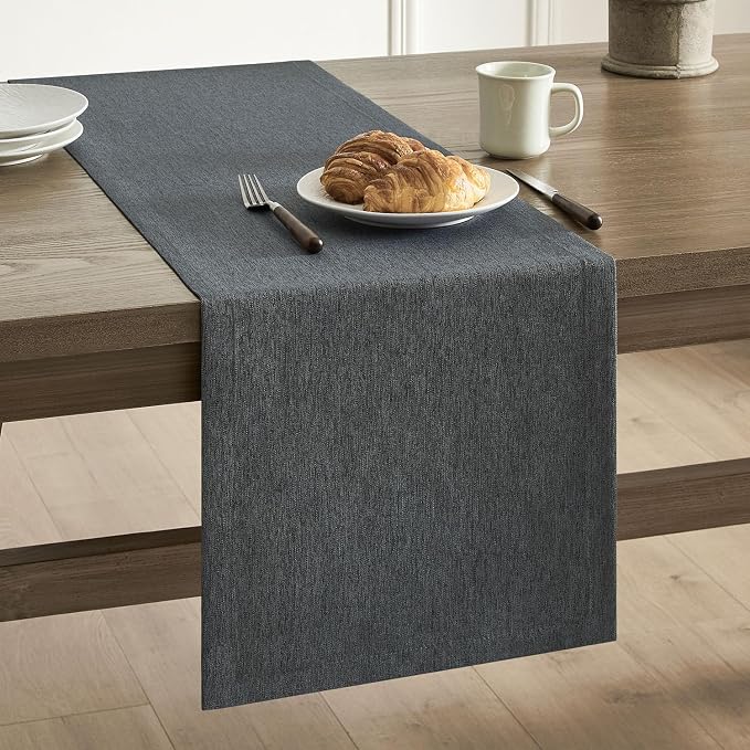 Basic Linen Style Table Runner, 14x36 Inch Charcoal | Mitered Corner Design by ZEEMARTONLINE