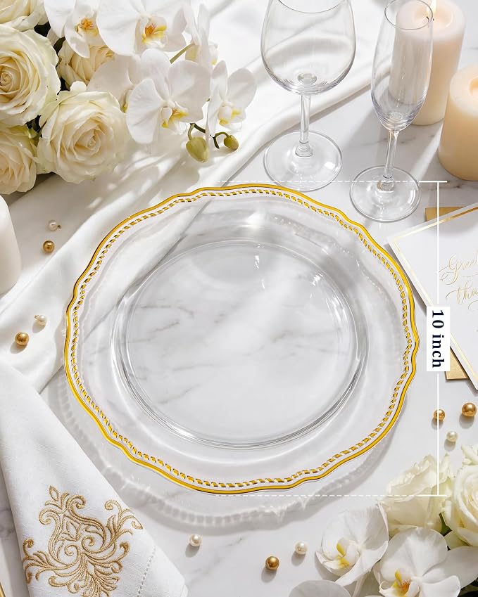 60 Pcs Clear Gold Dinner Plates - Image 6