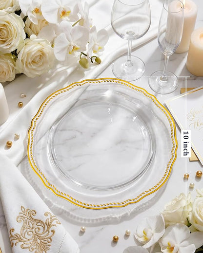 60 Pcs Clear Gold Dinner Plates - Image 6