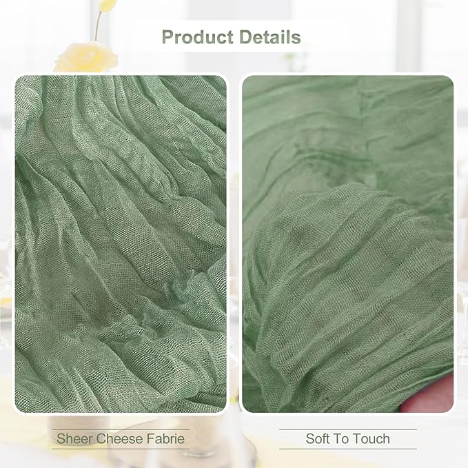 12 Pack Sage Green Cheesecloth Table Runner 35x120 Inch 10Ft Rustic Gauze - Image 2