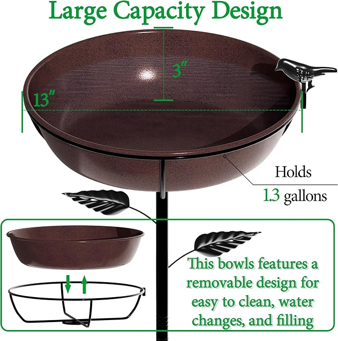 3" Deep Metal Bird Bath for Outdoors 40in Tall, Removable 13" Dia Birdbath Bowl - Image 2