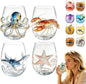 Set of 4 Coral Starfish 3D Ocean Glassware, Artistic Wine Tumbler | Handcrafted by Unknown