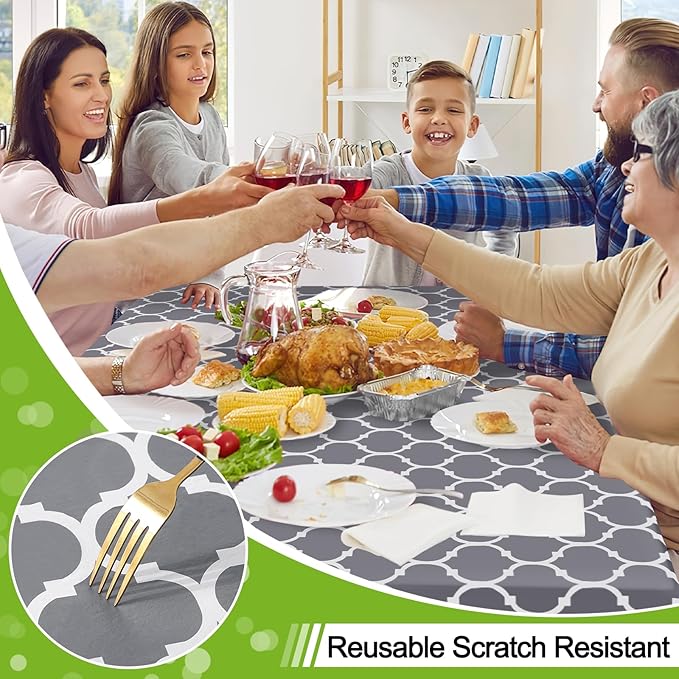 Smiry Rectangle Table Cloth, Waterproof Vinyl Tablecloths with Flannel Backing for Rectangle Tables, Wipeable Spillproof Plastic Tablecloth for Dining, Camping, Indoor and Outdoor (54"x78", Grey)