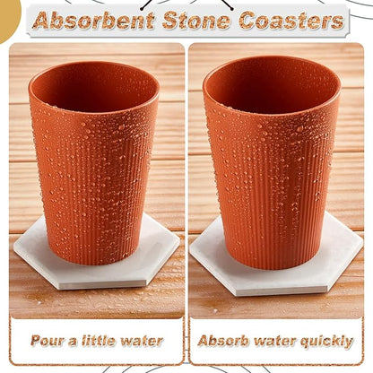 Zopeal 48 Pcs Ceramic Tiles for Crafts Coasters Include Unglazed White Ceramic Tiles with Cork Backing Pads Use with Alcohol Ink Acrylic Pouring for DIY Project Gift (Hexagon)